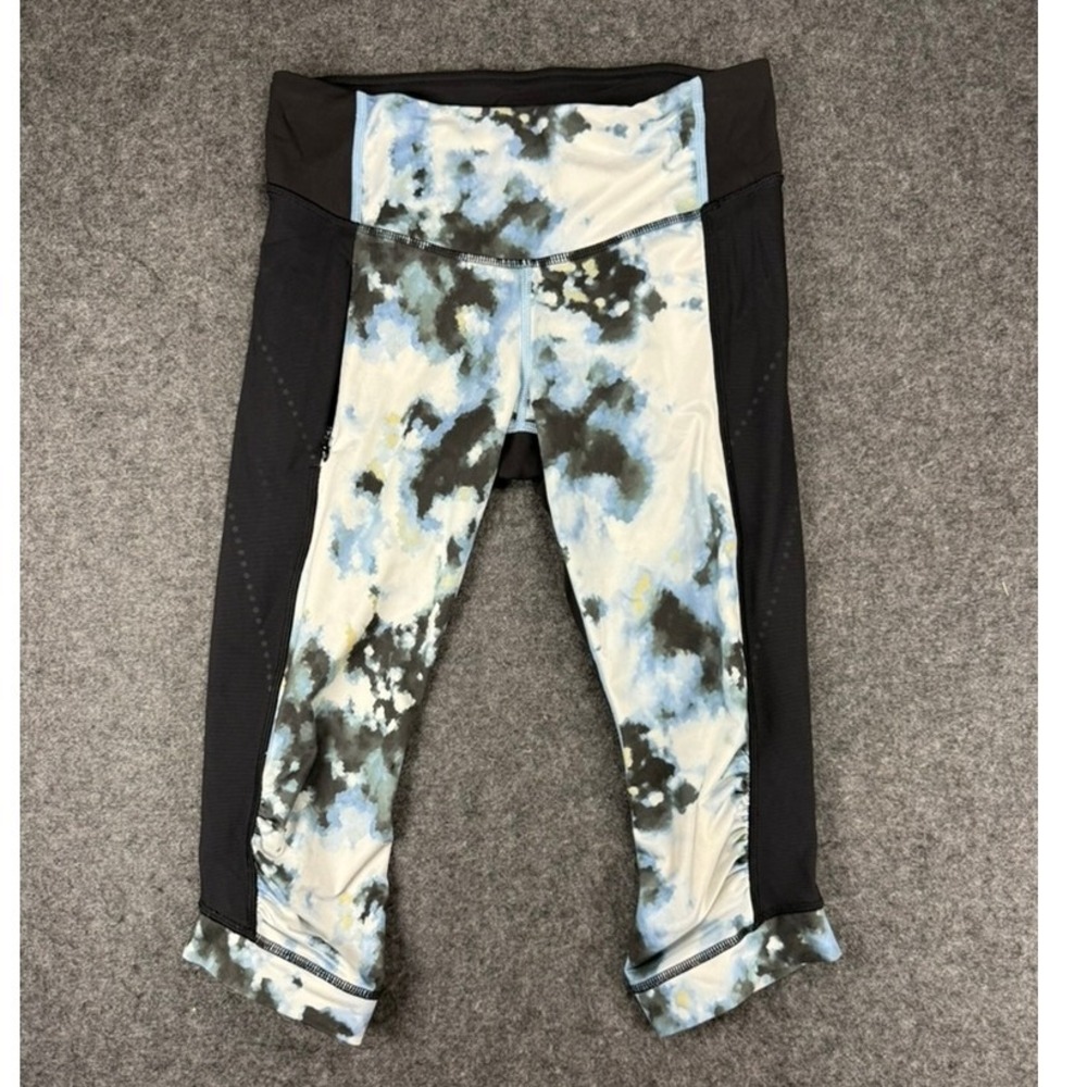 Lululemon Align HR Crop 17" Black Blue White Patterned Yoga Pants Size 6